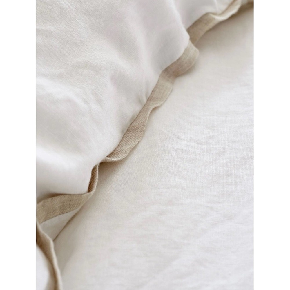 Pottery Barn Belgian 100% Flax Linen Contrast Flange Duvet Cover Cal King/King - Picture 2 of 6